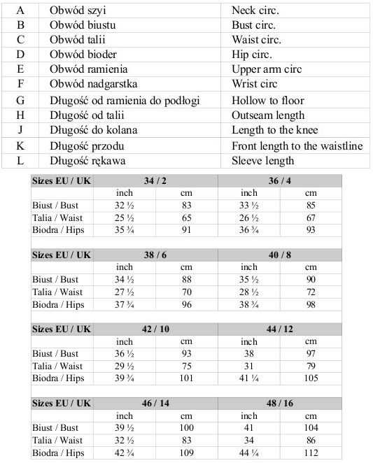 Jak poprawnie zdjąć miarę do sukni szytej na miarę - opis + Tabela rozmiarów